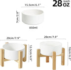 Ceramic Raised Dog and Cat Bowl Set, 2 Heights Elevated Stand, Food and Water Bowl for Small Breed Dogs, Weighted Dog Dishes, Pet Bowl(6.1'',28.7oz, White)