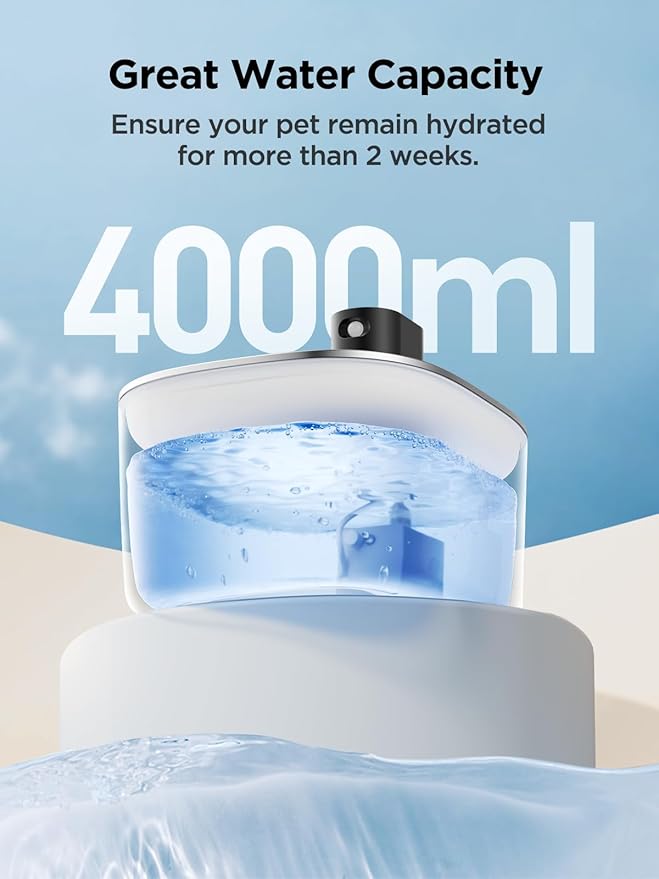 Wireless Cat Water Fountain Stainless Steel with Sensor, 4000mAh Battery Operated, 4L/135fl oz Pet Water Fountain for Cats Dogs, Ultra Quiet Cat Drinking Fountain with 2 Filters (YPD-C004S)