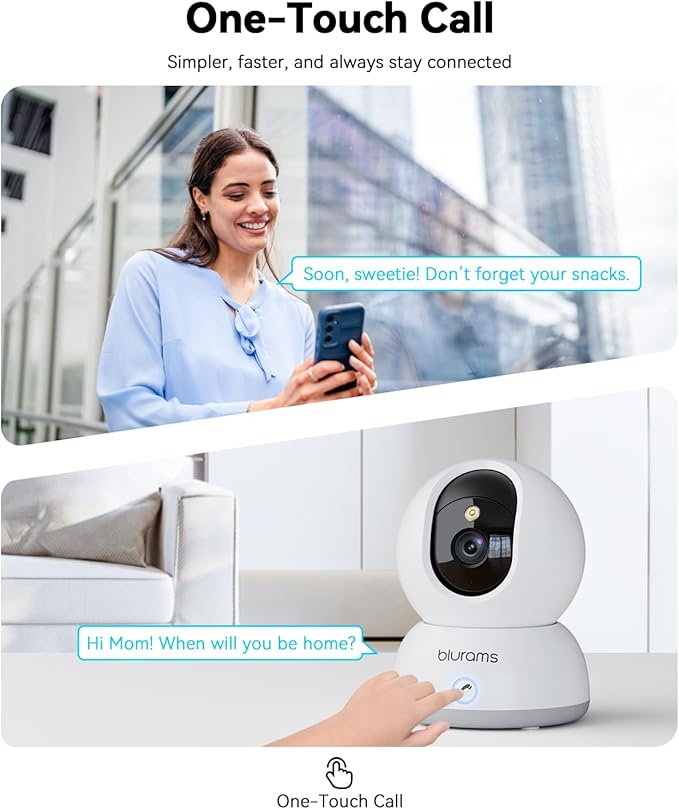 blurams 4K Ultra HD Indoor Cameras for Home Security, 360° PTZ Pet Camera w/One-Touch Call, Night Vision, Free Human/Pet/Motion/Sound/Cry Detection, 5GHz/2.4GHz WiFi6, Work with Alexa