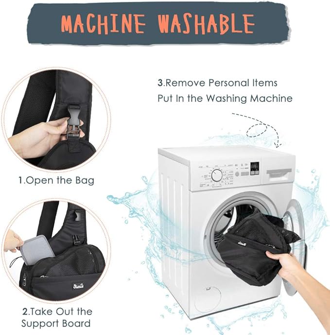 SlowTon Pet Dog Sling Carrier, Hands Free Hard Bottom Papoose Small Animal Puppy Up to 6 lbs Travel Bag Tote Breathable Mesh Support Adjustable Padded Strap Pocket Safety Belt Machine Washable