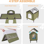 Large Heated Cat House for Outside, Insulated Weatherproof Outdoor Feral Cat House with Timer & Adjustable Temperature Heater Pad, Elevated Pet House with Escape Door for Winter, Barn, Porch