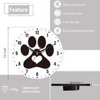 SPUNKER Clock for Bedroom,Black Cat Dog Paw Print Wall Clock Battery Operated 10 Inch,Cute Love Round Clock Silent Non-Ticking Wall Decor for Farmhouse Office Home School Living Room Bedroom