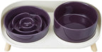Elevated Slow Feeder Dog Bowls - Ceramic Food and Water Bowl Set with Stand - Raised Pet Dishes for Small and Medium Sized Dogs