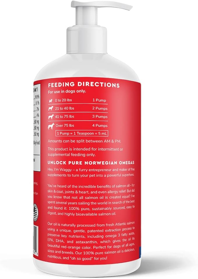 Premium Salmon Oil for Dogs – Pure Norwegian Salmon Oil High in Omega 3 EPA & DHA -Powerful Fish Oil for Dogs Skin & Coat, Hip & Joints, Allergies & Itchy Skin – Omega 3 Fish Oil for Dogs-16oz Liquid