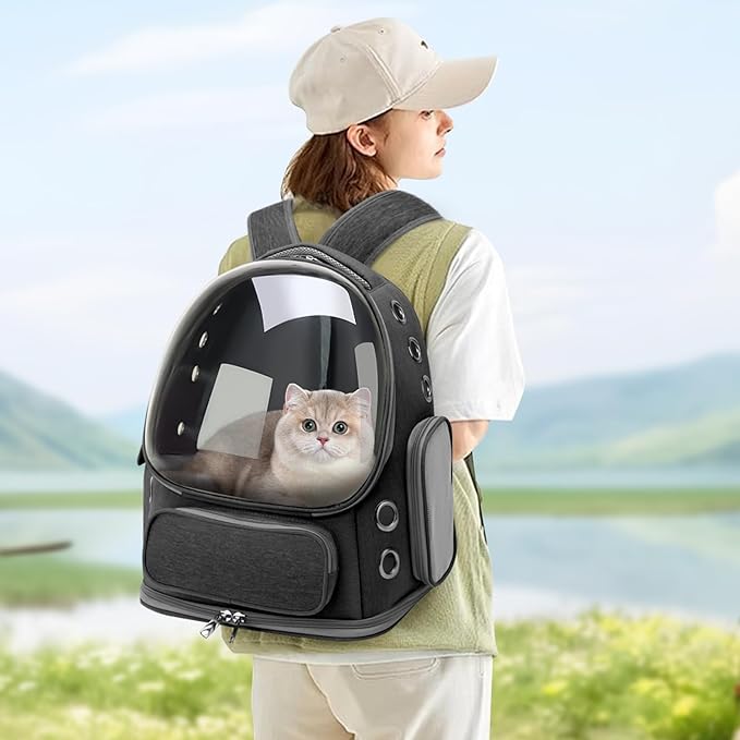 Cat Backpack Carrier for Cats and Small Dogs, Breathable Cat Bubble Backpack, Airline Approved Pet Travel Carrier for Hiking Camping Outdoor(Black)