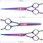Dog Grooming Scissors kit 7 in 1 Professional Pet Cat Hair Cutting Shears At Home Including Straight Curved Thinning Scissors with Safety Round Tip, Comb