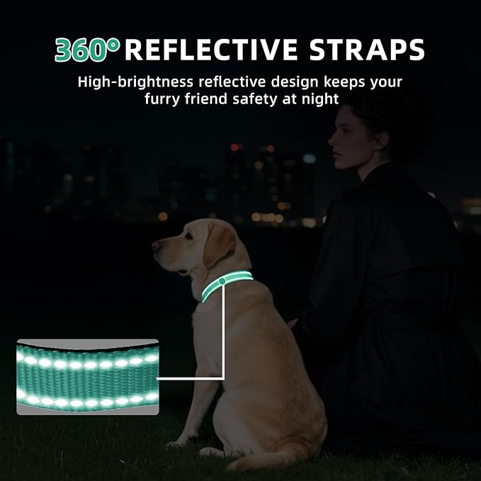 Reflective Dog Collar, Soft Neoprene Padded Nylon Pet Collar with Quick-Release Buckle, Adjustable for Extra Large Dogs,Teal,XL