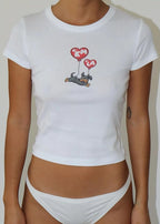 Y2k Womens Graphic Baby Tee Slim Fit Short Sleeve Crop Tops Funny Letter Animal Print Shirts 90s 2000s Streetwear