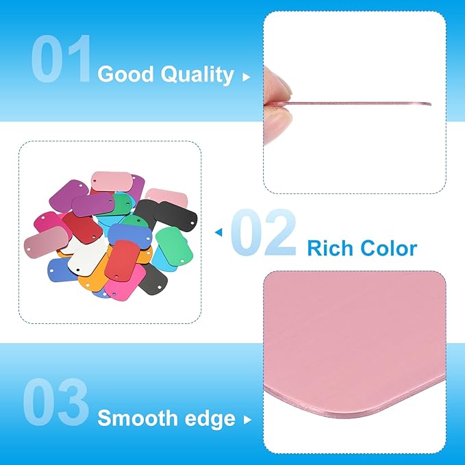 MECCANIXITY Blank Dog Tags Rectangle Blank Aluminum Blank Keychains Laser Engraving Blanks ID Name Tag Metal Personalized Pet Tags for DIY Crafts Pink, 300 Pack