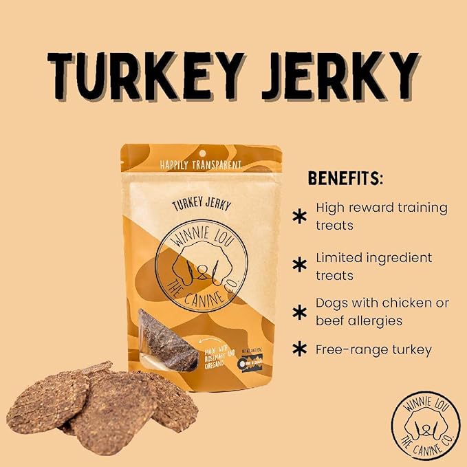 Winnie Lou Organic Jerky Dog Treats - Human Grade, Made in USA - All Natural, Healthy (Turkey Jerky)