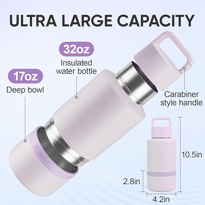 Insulated Dog Water Bottle with Travel Bowl, Dog Lover Gift, Portable Water Bottle Dispenser, Accessories for Car, Hiking, Camping, Outdoor, Leak-Proof, Detachable (Pale Mauve)
