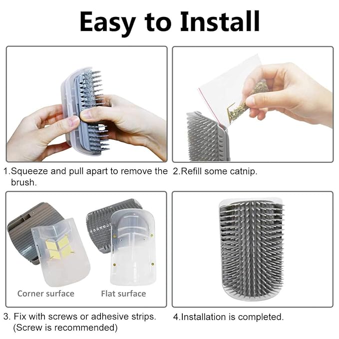 2 Pack Softer Self Groomer with Catnip Wall Corner Massage Comb Scratcher Grooming Brush Tool for Long & Short Fur Kitten Cats Dogs (Gray)