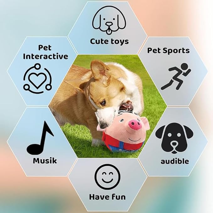 HISKI Active Moving Pet Plush Toy, 2024 Interactive Dog Toys Talking Moving Dog Ball Toy Washable Cartoon Pig Plush Sound Electronic Herding Ball for Dogs Shake Bounce Boredom Toys for Dog, Cats
