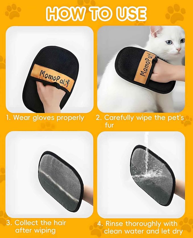 2PCS Electrostatic Pet Hair Remover Glove, Reusable Cat Dog Pal Hair Cleaning Grooming Removal Mitt