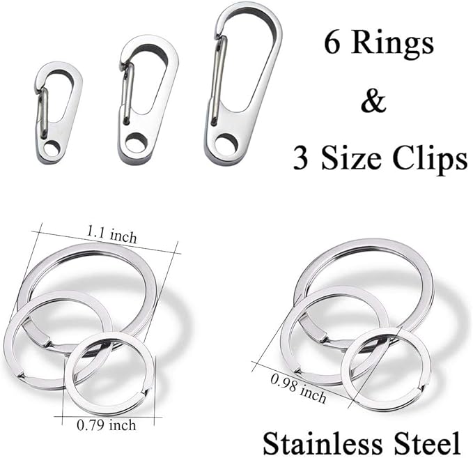IVIA Dog Tag Clips/Multiple Size 304 Stainless Steel Quick Clip with Rings/Easy Change Pet ID Tag Holder for Small/Medium/Large Dog Cat Collars and Harnesses.(3 Pack)