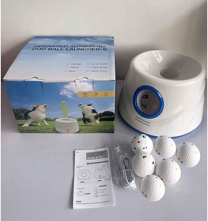 Automatic Ball Launcher for Dogs,Dog Ball Thrower Launcher with 3 Launching Distance 20-45FT,6 2.3 Inch ETPU Tennis Balls,Interactive Dog Toys Indoor Outdoor Ball Thrower Machine for Small/Medium Dogs