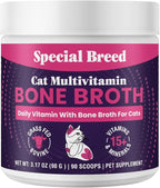 Cat Multivitamin with Grass-Fed Beef Bone Broth – Daily Supplement for Immune, Joint, Skin, Coat & Gut Health – Omega 3s, Lysine, Beta Glucan, Vitamins A-E, C, D – 90 Day Supply – No Fillers