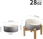 Elevated/Raised 15°Tilted Anti Slip Ceramic Dog Bowls,Slanted Bulldog Pet Food Water Feeding Dish Stand for Cats and Dogs (3.6 Cups/28 OZ) Grey White