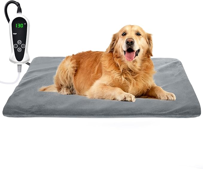 RIOGOO Pet Heating Pad, Upgraded Electric Dog Cat Heating Pad Indoor Waterproof, Auto Power Off (XX-Large 32"x 20", Grey)