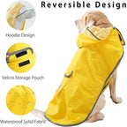 MAMORE Dog Raincoat Reversible,Waterproof Dog Rain Coat Hooded Slicker Poncho with Reflective Strip, Plaid Double Layer Rain Jacket for Small Medium Large Dogs (Yellow, Large)