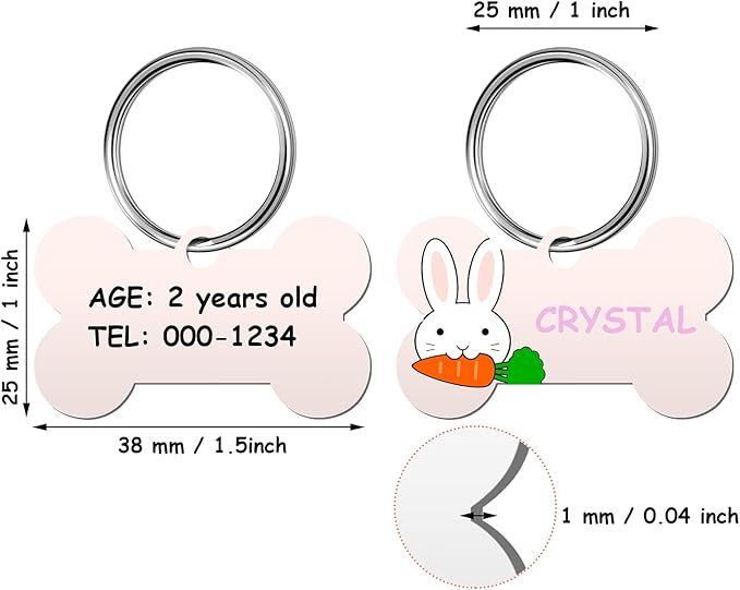 Hotop 16 Pieces Sublimation Blank Dog Tags Aluminum Bone Shaped Pet Name ID Tags Double Sided with 16 Pieces Key Rings for Dogs and Cats