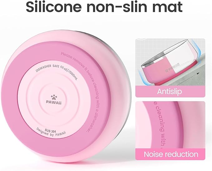 Pawaii Insulated Stainless Steel Dog Bowl with Non-Slip Base & Double Wall Design, ID Tag Included - 68oz Durable Dishwasher Safe Bowl for All Dogs