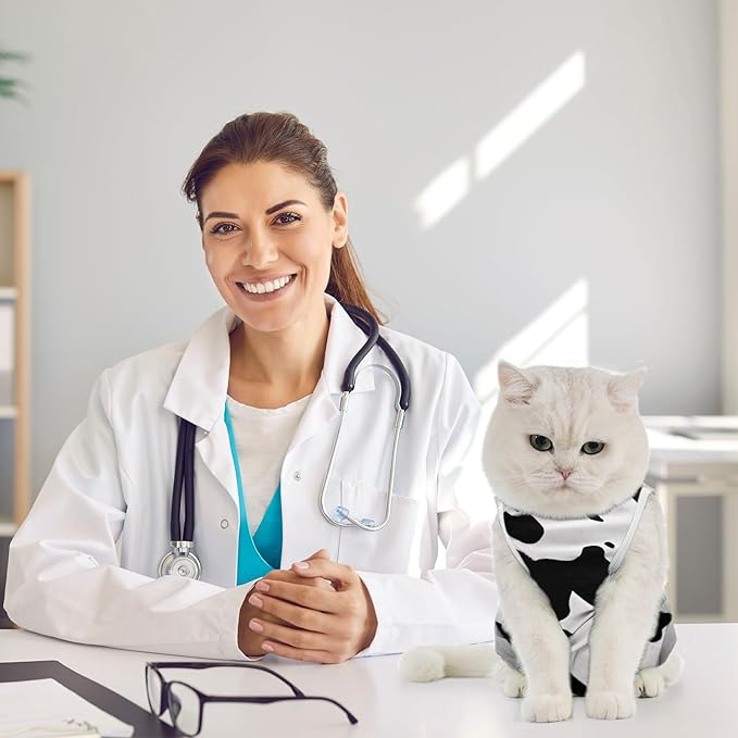 Avont Cat Recovery Suit - Kitten Onesie for Cats After Surgery, Cone of Shame Alternative Surgical Spay Suit for Female Cat, Post-Surgery or Skin Diseases Protection -Cow(S)