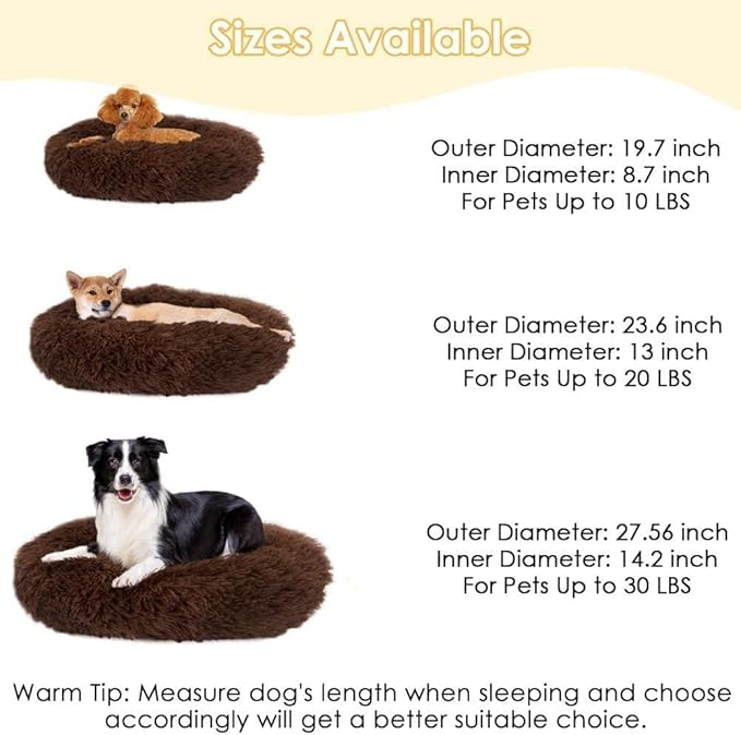 Cat Beds for Indoor Cats - Fluffy Plush Dog Beds for Small Medium Dogs, Anti Anxiety Round Faux Fur Cat Bed Washable,Thick Bottom Keep Pets Off The Cold Tile, coffee