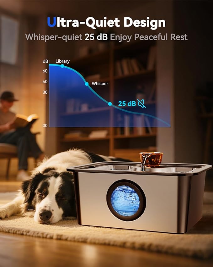 Dog Water Fountain for Large Dogs Stainless Steel 3 Gallon Big Pet Drinking Fountain with Filter, Electric Cat Watering Dispenser with Large-Filtration Area & Deeper Drinking Super Quiet