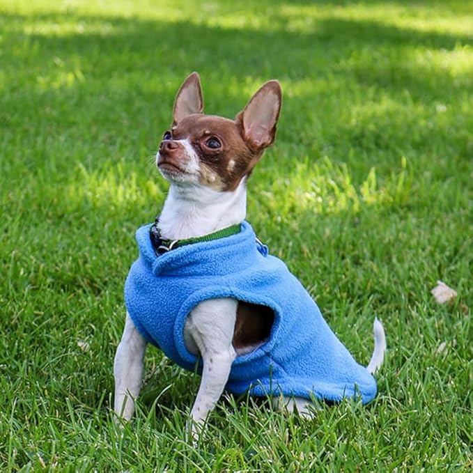 JACKO & CO - Fleece Vest Sweater with Leash Ring - Soft Lightweight Breathable for Puppies Small Medium Dogs, Kitten, Cats, Chihuahua - Warm for Fall/Autumn/Winter (Blue, Small 4-6lbs)