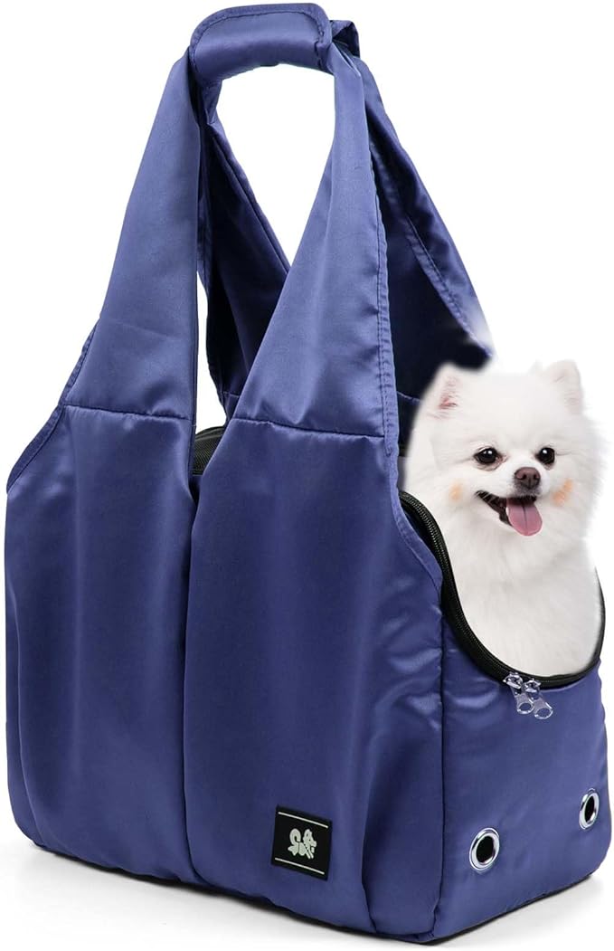 Dog Purse Carrier for Small Dogs, Cats, and Puppies – Soft-Sided Travel Pet Tote Bag with 4 Large Pockets, Foldable, Lightweight, Fits Pets up to 15 lbs, for Travel, Vet, Outings (Dark Blue)