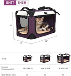 Large Cat Carrier, Collapsible Dog Travel Crate Portable Soft-Sided Pet Carrier with Super Soft Warm Plush Mat for Indoor and Outdoor 24x16x16in,Purple