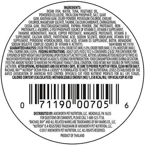Rachael Ray Nutrish Natural Wet Cat Food, Ocean Fish-A-Licious Recipe, 2.8 Ounce Cup (Pack of 12), Grain Free (6303330281)
