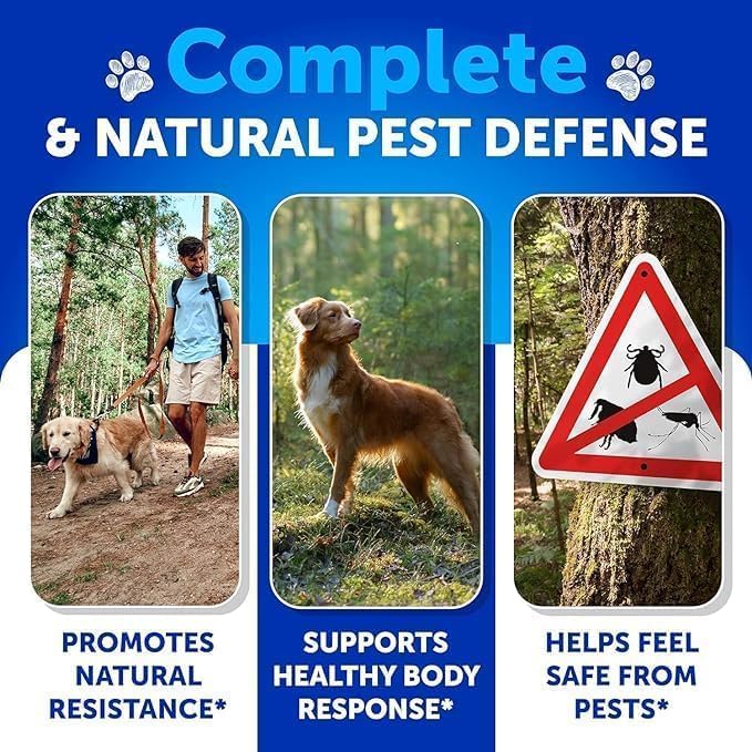 Flea and Tick Prevention for Dogs Chewables - Natural Flea Treatment Control - Supplement for Large & Small Dogs with Vitamins - Immune Support Chews - Puppy Pest Defense Oral Pills - 120 Soft Treats