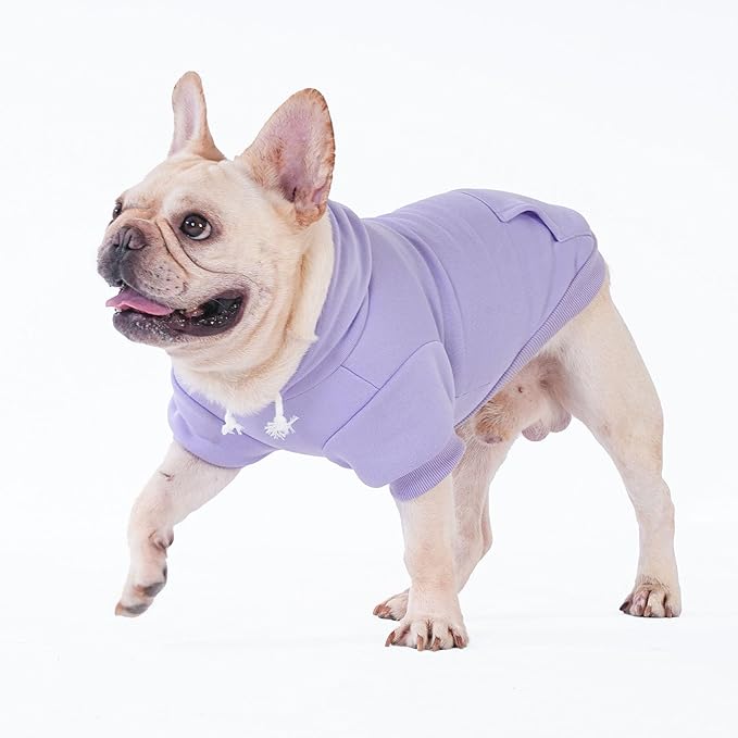 KOOLTAIL Basic Dog Hoodie - Soft & Warm Dog Hoodie Sweater with Leash Hole and Pocket, Pet Winter Coat, Cold Weather Clothes Sweatshirt for Small Medium Large Dogs Puppy Cat Boys Girls Lavender S