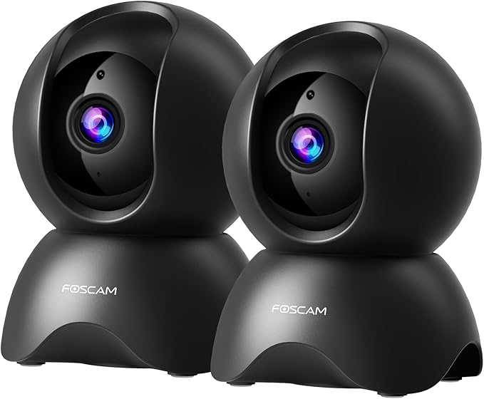 FOSCAM 3K 5MP WiFi Pet Cameras for Home Security, with 360° Pan Tilt, 2-Way Audio, 20X Digital Zoom, Night Vision, AI Human Detection, 2 Pack of Black