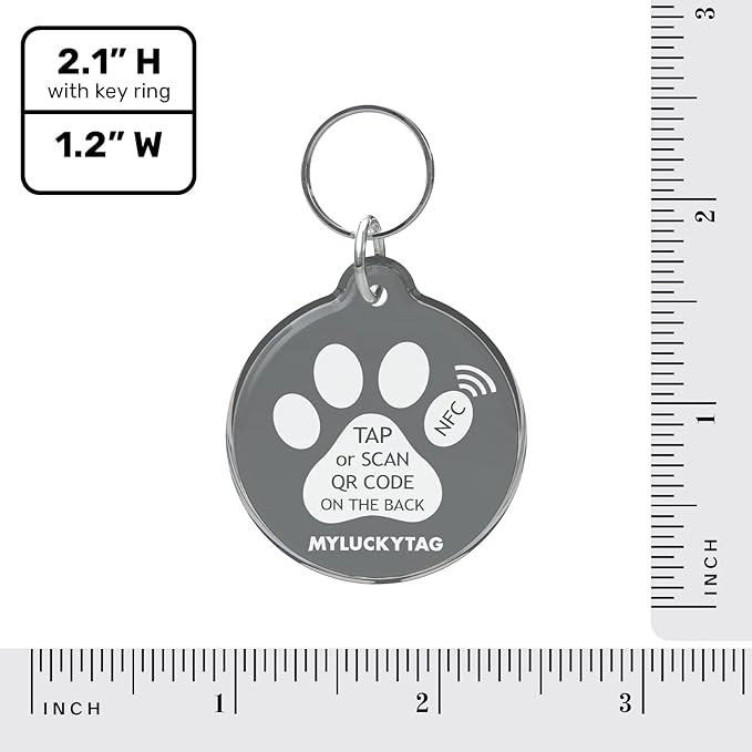 MYLUCKYTAG NFC & QR Code Smart Pet ID Tag Personalized Dog Cat Tag, Online Pet Profile, Pet Location Alert Email, Digital Pet Tag, Quiet Pet Tag, Durable Pet ID, Dog Collar Tag
