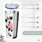Dujiea 20oz Tumbler With Lid And Straw, Cute Cartoon Milk Cow Vacuum Insulated Iced Coffee Mug Reusable Travel Cup Stainless Steel Water Bottle