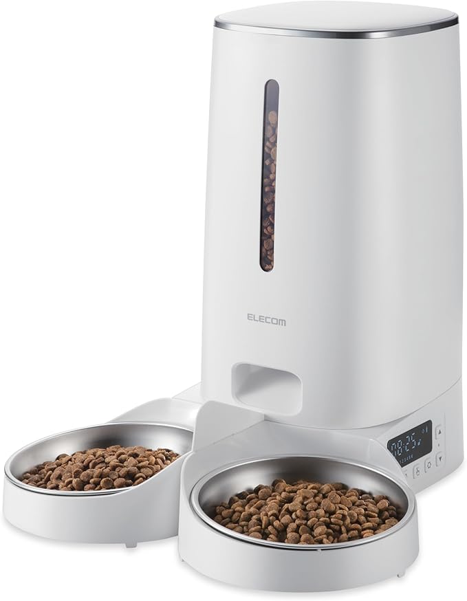 ELECOM Automatic Pet Feeder for Cats and Dogs, 4L Capacity, Programmable Timer, Portion Control, Voice Recording, Auto Cat Feeder w/Freshness Preserve, Up to 6 Meals Per Day (Two Tray)