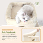 Globlazer Cat Tree Tower for Indoor Cats, 52in Multi-Level Heavy Duty Cat Tower with 4 Scratching Posts, Ladder, Sturdy Cat Tree with 3 Cat Condos for Adult Cats Kittens, Hanging Basket, F52B, Beige