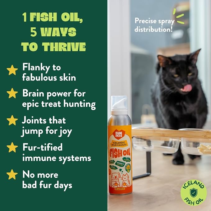 Omega 3 Fish Oil for Cats (5 oz) - Icelandic Fish Oil Liquid Cat Supplement with EPA DHA for Skin, Coat & Joint Health - Natural Pet Supplement - Leak-Free Aluminum Spray Bottle
