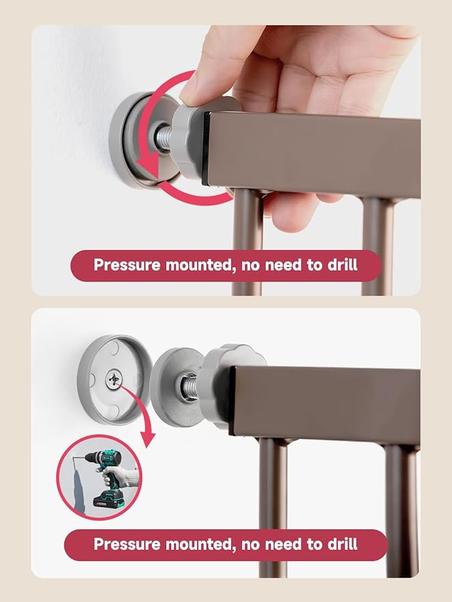 29.5-40.5" Baby Gate for Stairs, Dog Gate for Doorways, Walk Thru Auto Close Metal Baby Safety Gate for The House, Stairs and Doorways, Child Gate Pressure Mounted, Pet Gate for Dog Indoor - Brown