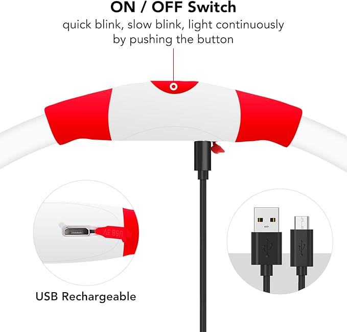 Colaseeme LED Dog Collar, Light Up Dog Collar 1 Count USB Rechargeable TPU Glow Safety Dog Necklace Light, Dog Lights for Small Medium Large Dogs, Please Do Not Use Fast Charging (Red)
