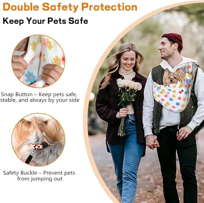 Dog Sling Carrier - Dog Sling for Small Dogs up to 10 lbs, Dog Carrier Sling with Adjustable Safety Strap & Buckle,Portable Dog Slings for Travel, Hands Free Cat Sling (Daisy)