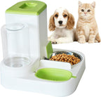 Automatic Cat Food and Water Dispenser Set 2 in 1,All-in-One Gravity Pet Feeder with Stainless Steel Cat Food Bowl Travel Auto Supply Feeder and Water Dispenser for Small Medium Cats Dogs (Green)