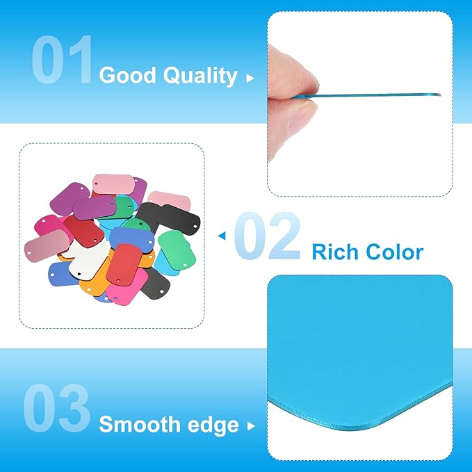 MECCANIXITY Blank Dog Tags Rectangle Blank Aluminum Blank Keychains Laser Engraving Blanks ID Name Tag Metal Personalized Pet Tags for DIY Crafts Light Blue, 300 Pack