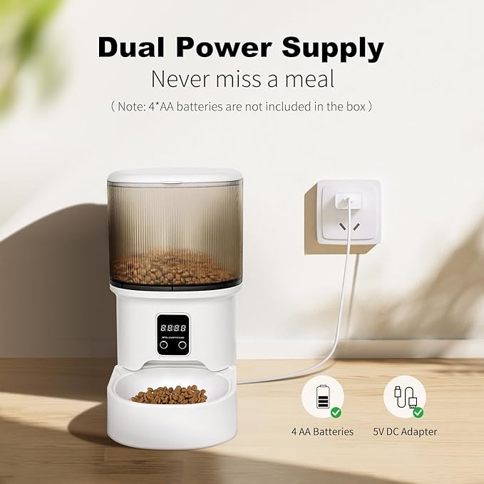 Automatic Cat Feeder, 4L Auto Cat Feeder Dry Food Dispenser, Electric Pet Feeder Dual Power Supply, Programmable Pet Feeder Timed 1-6 Meals Per Day, 1-9 Portion
