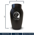 Personalized Custom Small Keepsake Urn Engraved with Pet Name, Date and Cat Design - 5.2" Black Powder Coated Steel Cremation Urn for Cat Ashes - Airtight Closure | 12-16 lb Capacity, RIP - Cat Tail