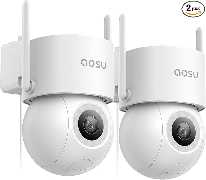 aosu 2 Pack Wired Security Camera Outdoor - 3K Smart 24/7 Recording WiFi Camera for Home Security w/Sound Light Alerts, 360° View, Auto-Tracking, Camara de Seguridad para Casa