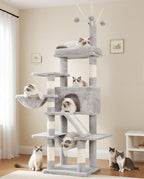 Cat Tree, Multi-Level Cat Tower for Indoor Cats, Cat Condo with Cat Scratching Post and Board, Cat Hammock, Light Gray GCT011W